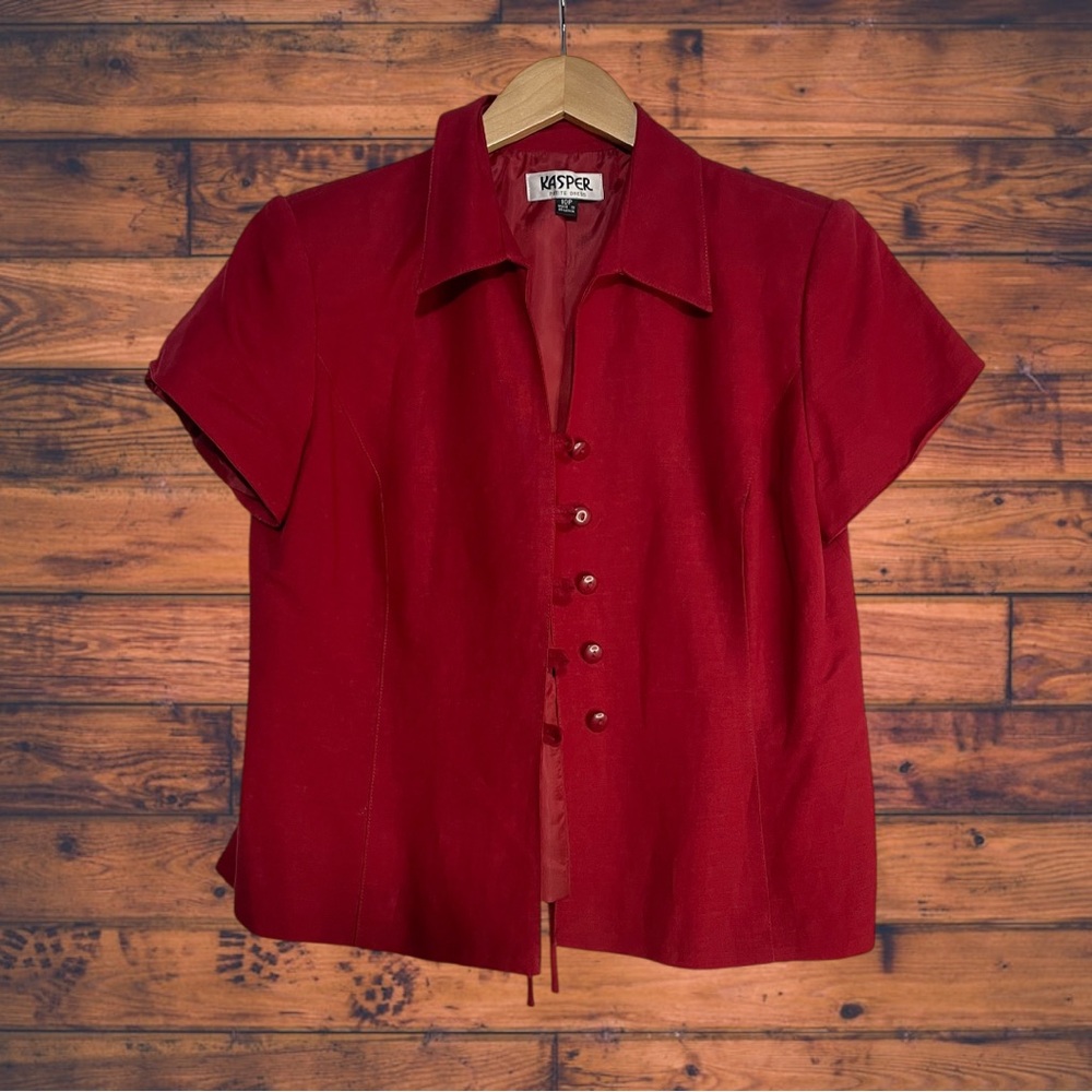 5 for $25🔥Kasper Red Linen Blend‎ Short Sleeve Blazer Size 10P